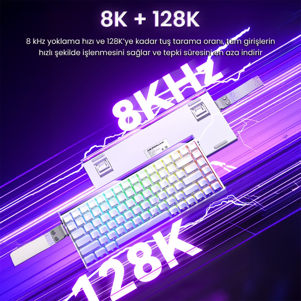 Aula Hero 84 He Black King Switch Hot Swap RGB Beyaz Kablosuz Gaming Klavye