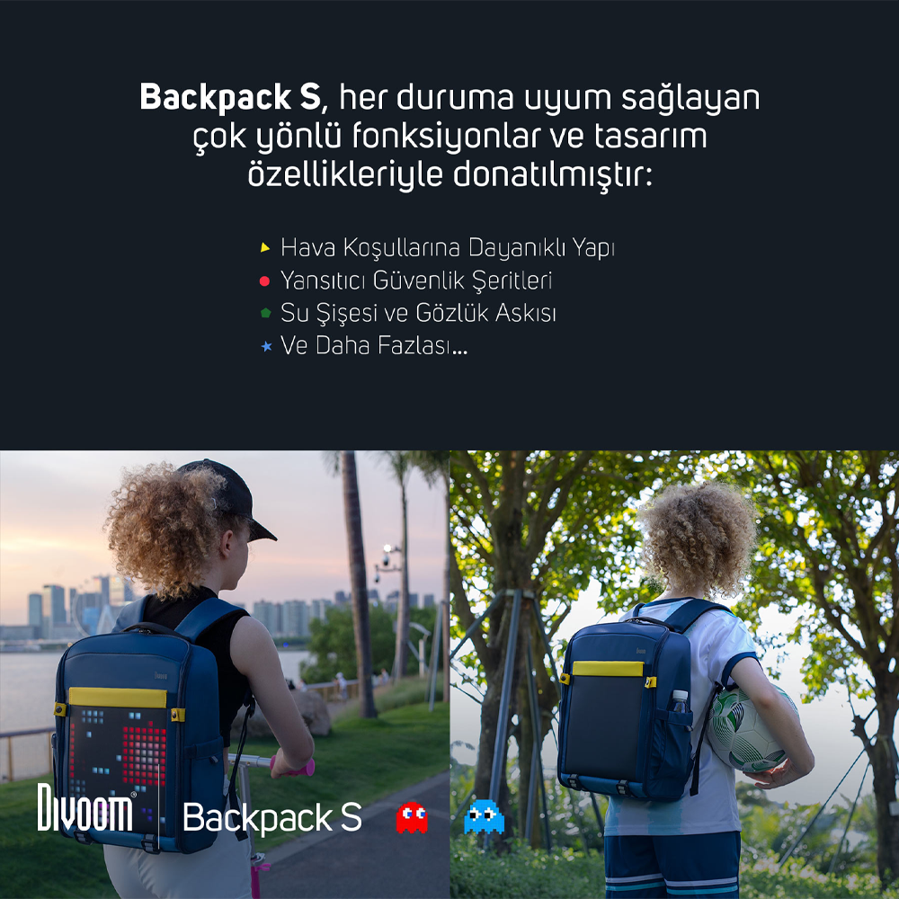 Divoom Pixoo S Ledli Ekran APP Kontrollü Akıllı Mavi Sırt Çantası