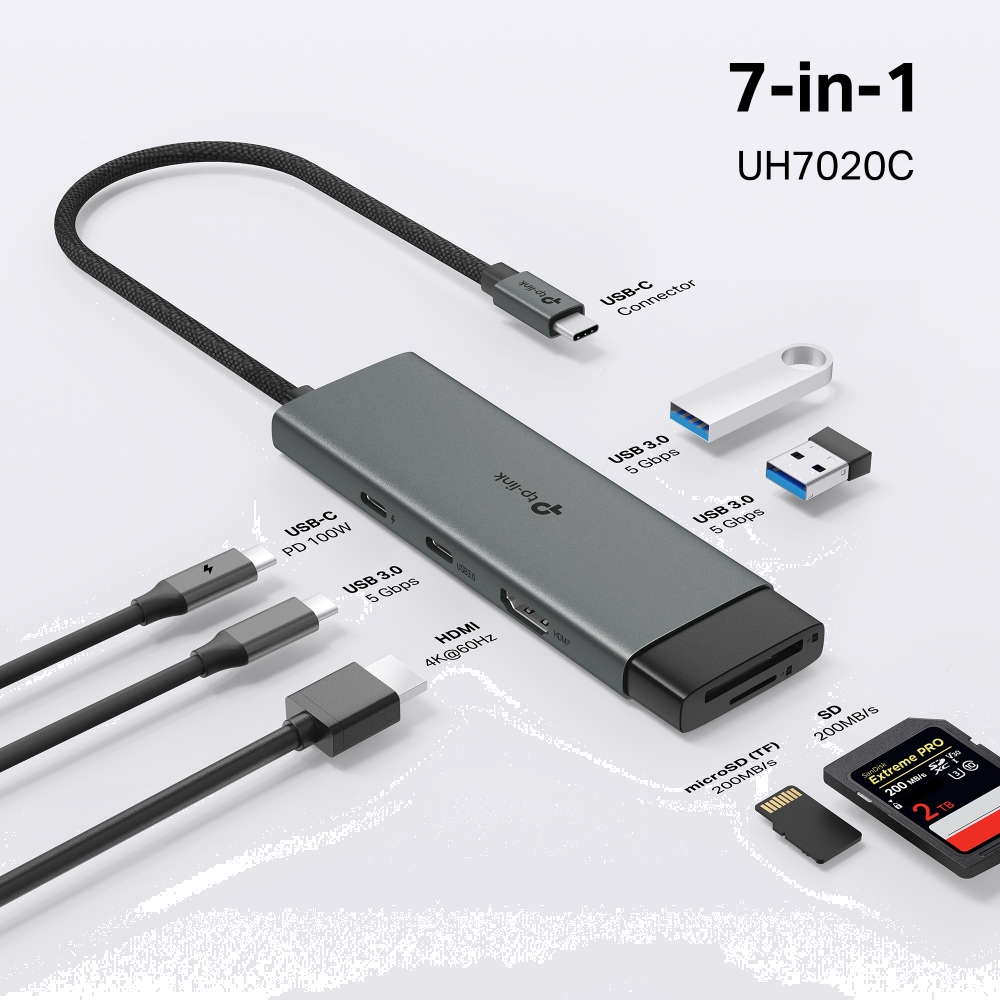 TP-LINK UH7020C Type-C USB-C PD MicroSD SD USB3.0 HDMI Hub Dönüştürücü