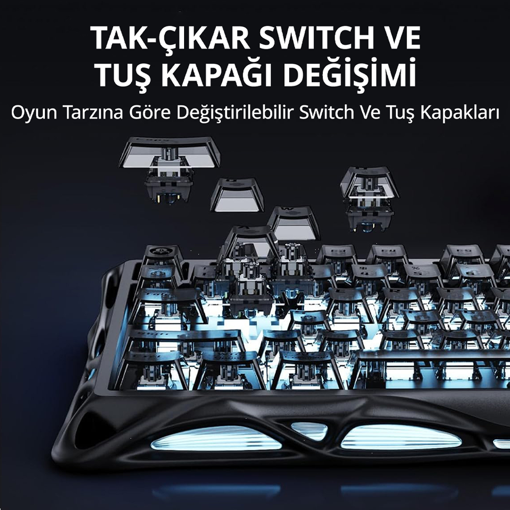 GravaStar Mercury K1 RGB Linear Key Switch İngilizce Q Black Kablosuz Gaming Klavye