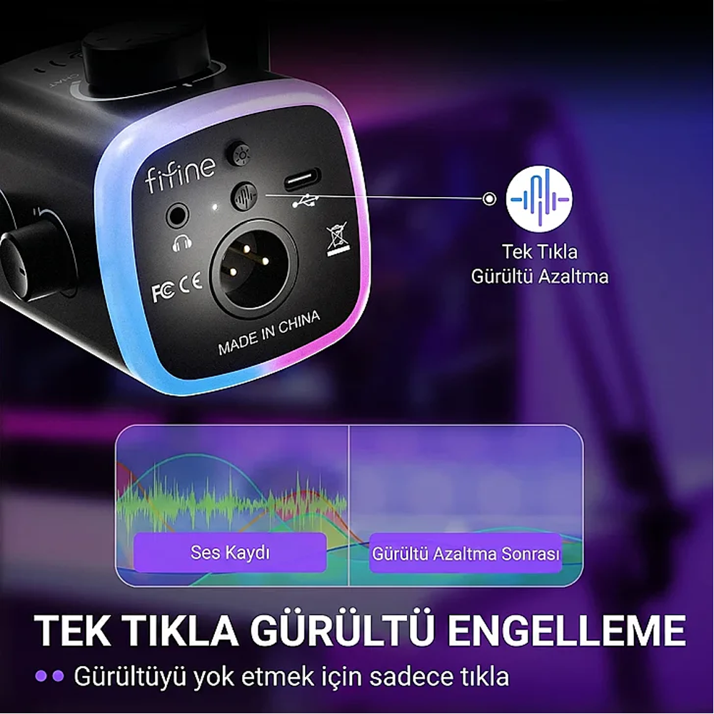 Fifine Ampligame AM9 XLR USB RGB Hibrit Yayıncı Mikrofonu