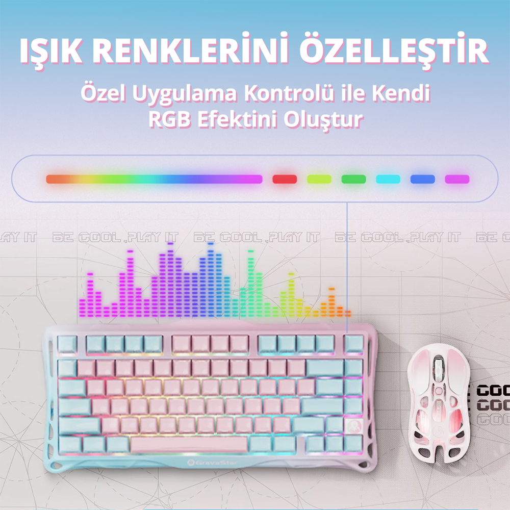 GravaStar Mercury K1 Lite RGB Linear Switch İngilizce Q Aurora Mist Kablosuz Gaming Klavye