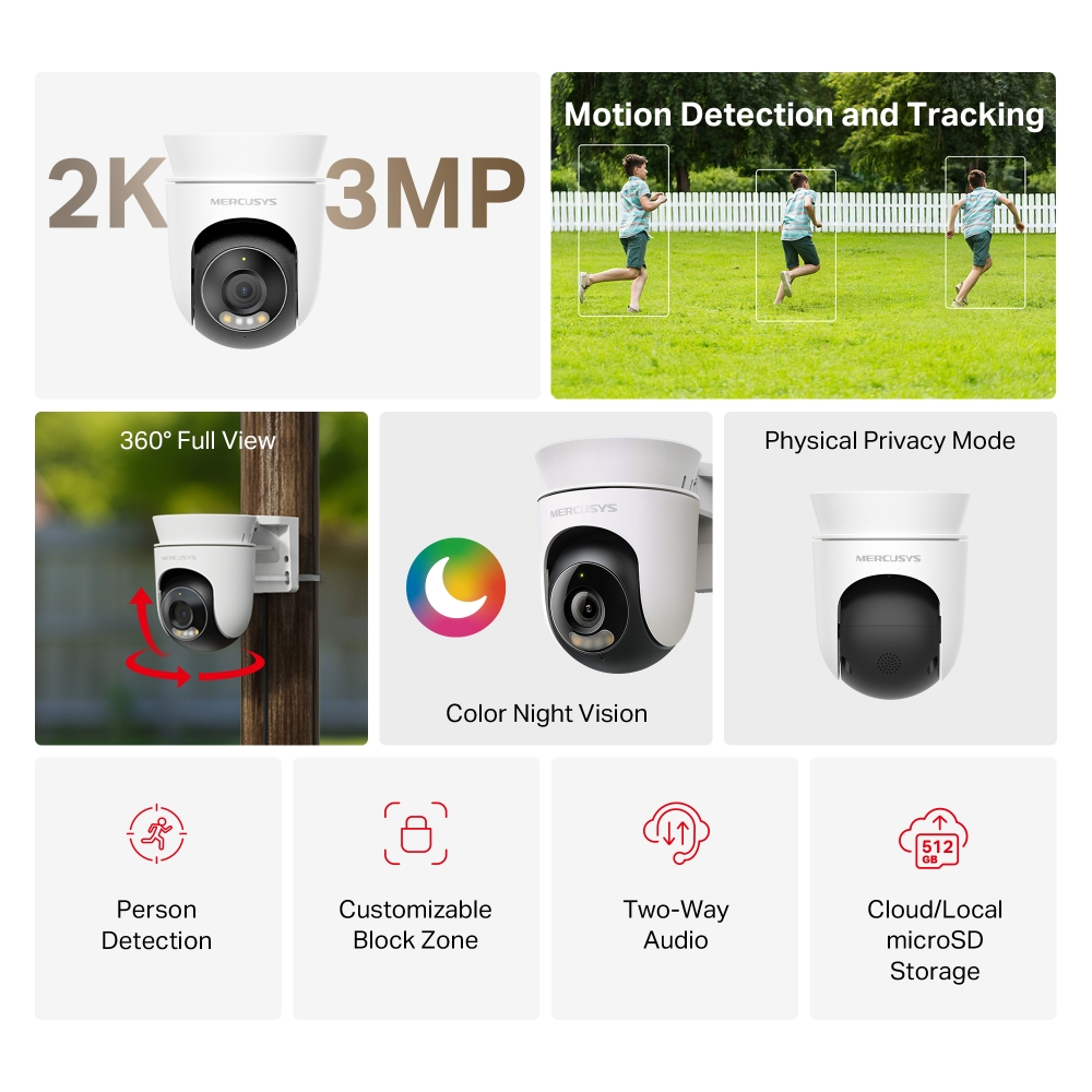 MERCUSYS MC510 Yatay/Dikey Hareketli Wi-Fi Güvenlik Kamerası