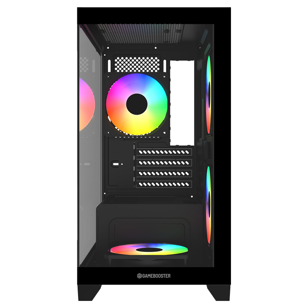 GameBooster M6001B 600W SeaView Tempered Glass Rainbow Siyah mATX Kasa