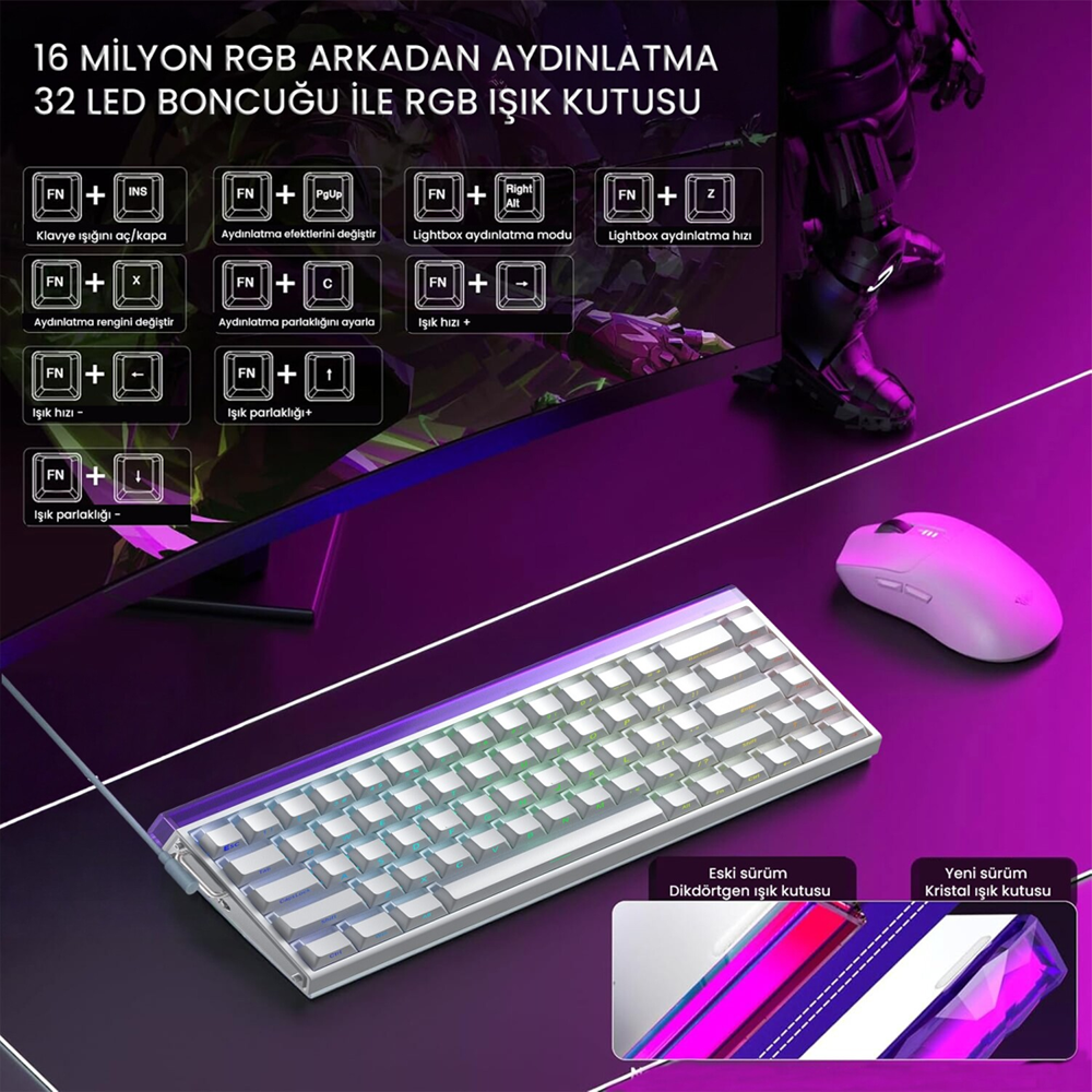 Aula Hero 68 HE Jade King Switch Hot Swap TKL RGB Neon Beyaz Kablolu Gaming Klavye