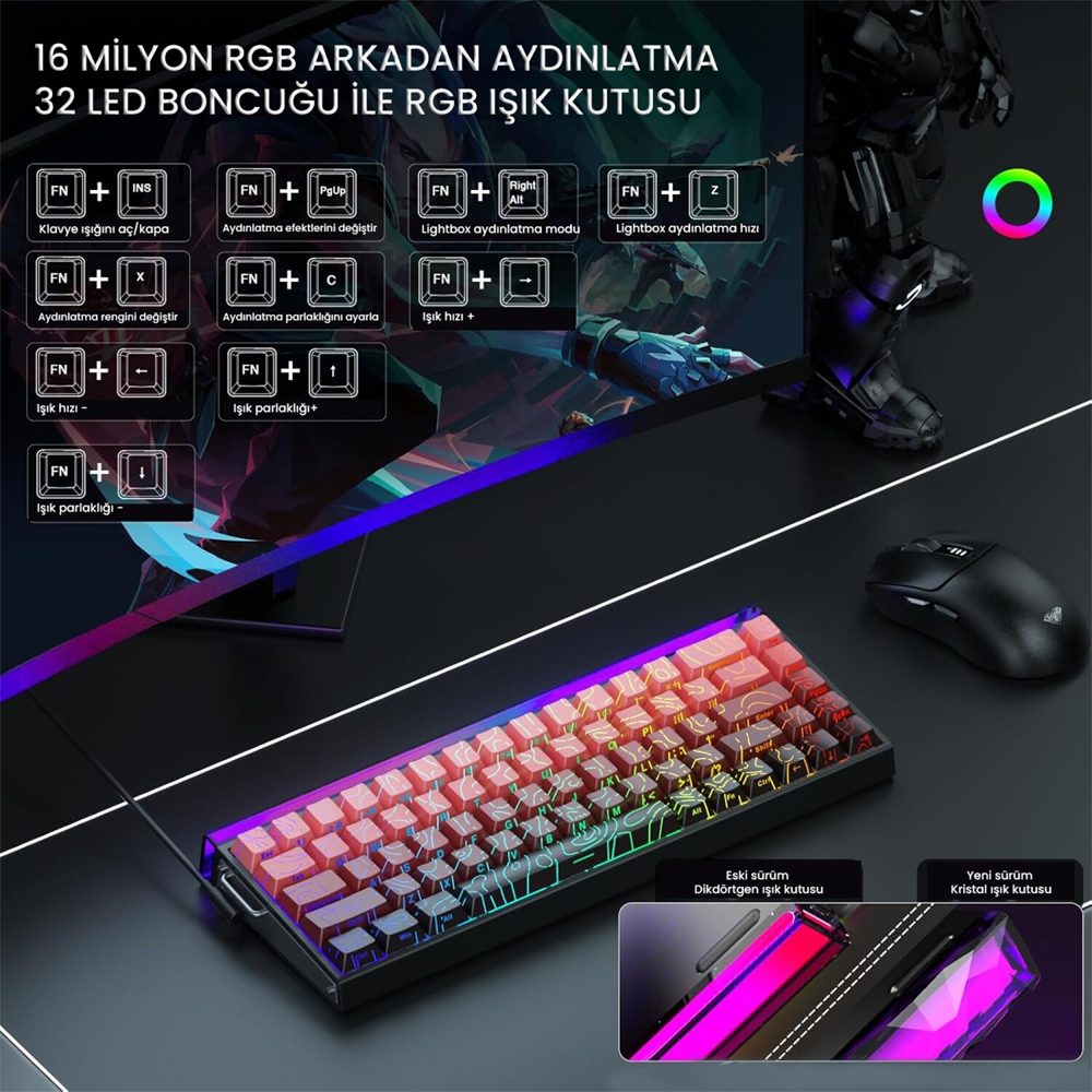 Aula Hero 68 HE Dragon King Switch Hot Swap TKL RGB Neon Kırmızı Kablolu Gaming Klavye