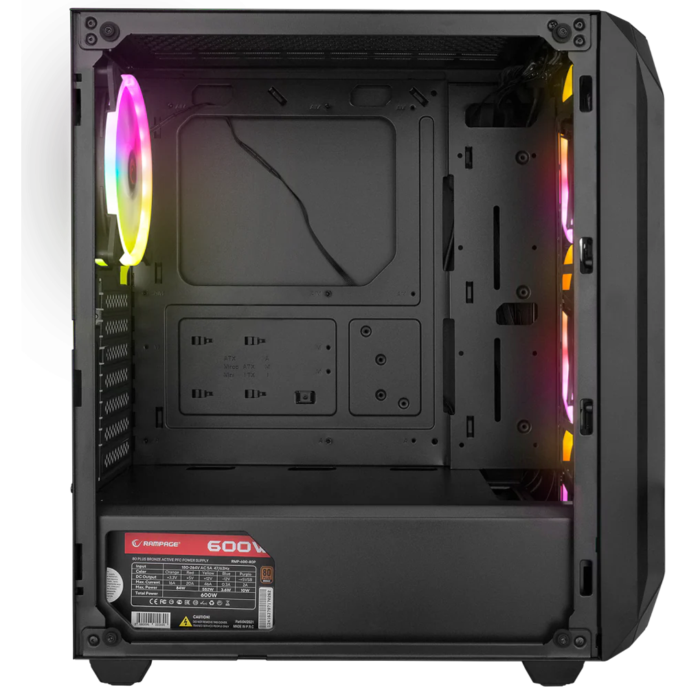 Rampage ZUKO 600W 80 Plus Bronze Rainbow 4 Adet Fanlı Temper Camlı ATX Mid Tower Kasa