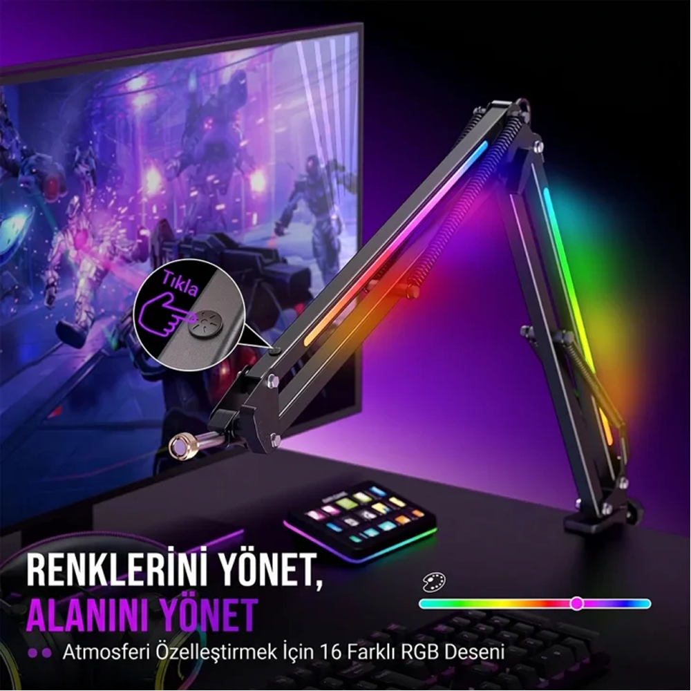 FIFINE Ampligame BM38 RGB Profesyonel Oyuncu Mikrofon Standı
