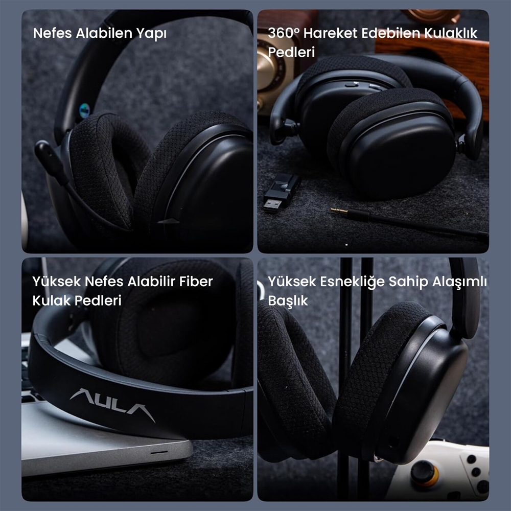 Aula G7 Pro Tri Mode RGB Kablosuz Siyah E-Spor Kulaklık