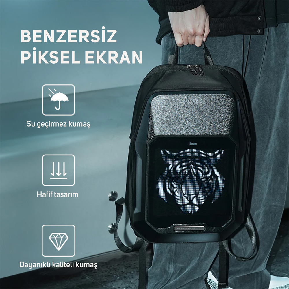 Divoom Pixoo Cyberbag Piksel Led Ekranlı Siyah Sırt Çantası