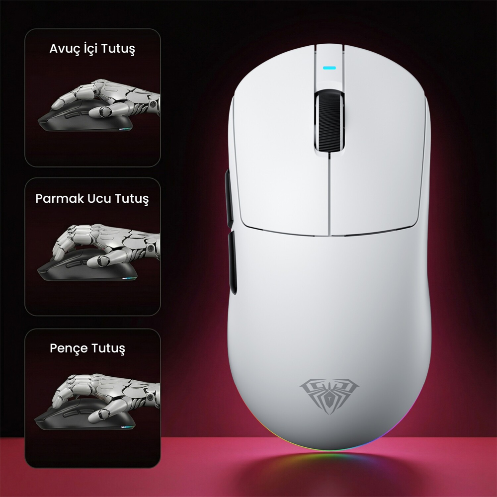 Aula V9 PRO Lightweight PAW3395 26000 DPI 8000Hz Kablosuz Beyaz E-Spor Gaming Mouse