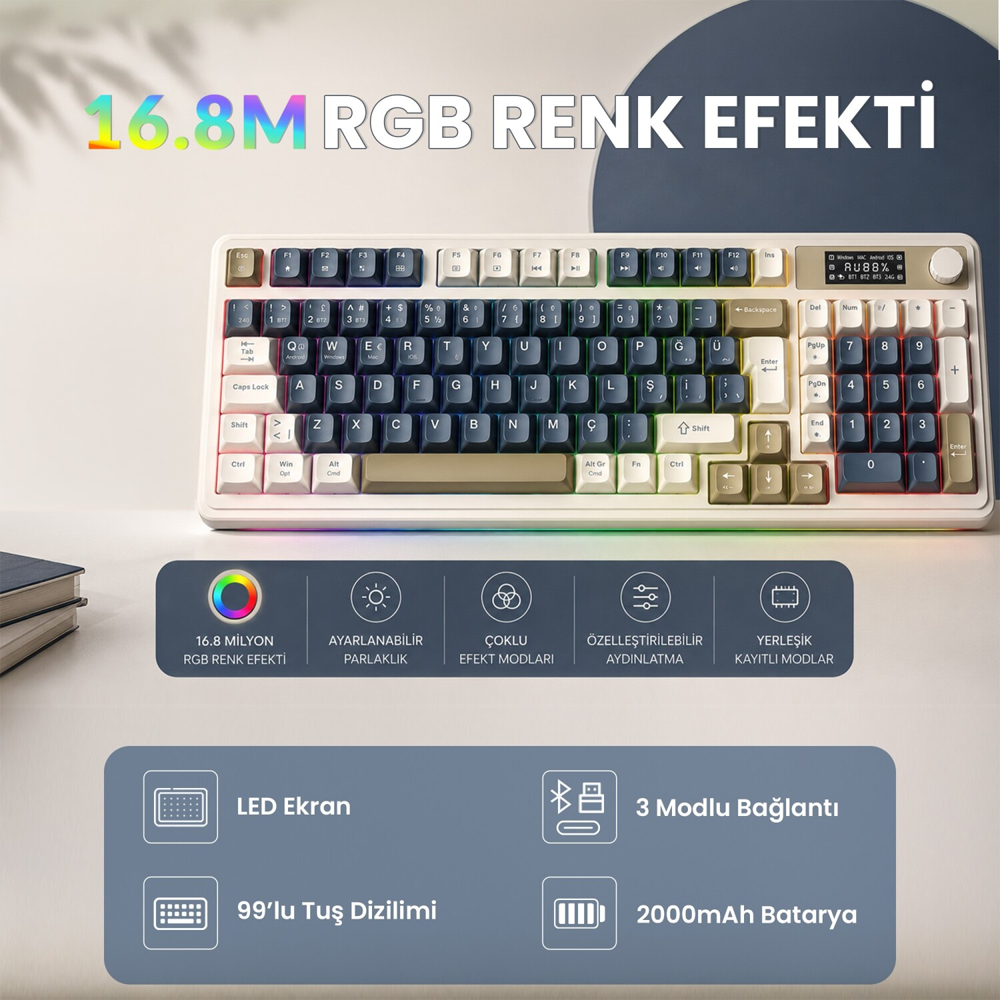 Aula S99 PRO Retro RGB Lacivert Kablosuz Gaming Klavye