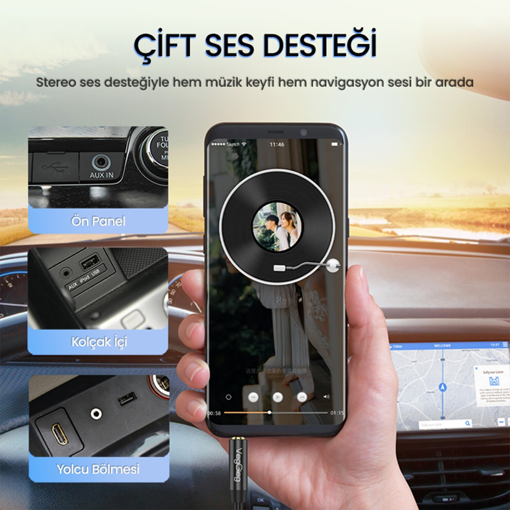 VegGieg 3.5mm Jack TRS Hi-Fi AUX Mikrofon Ve Ses Kablosu 2 Metre