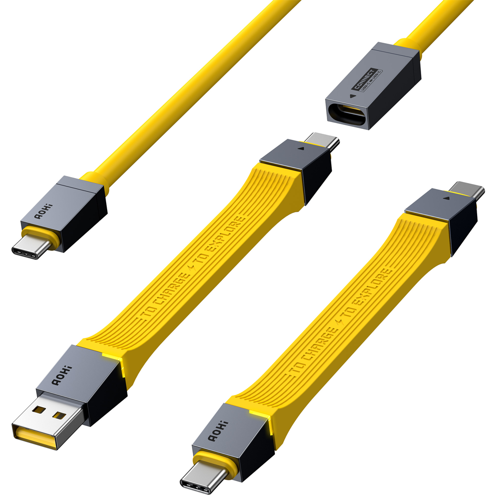 AOHI The Future 4-in-1 USB-C to USB-C Modüler Uzayabilen 1m 40Gbps 8K Destekli 240W PD 3.1 USB4 Süper Hızlı Şarj/Data Kablo Seti