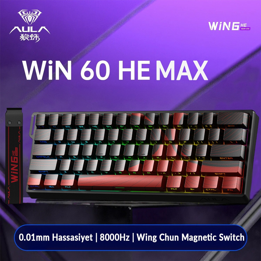 Aula Win60 HE Max Win Chun Switch Hot Swap TKL RGB Kırmızı Kablolu Gaming Klavye