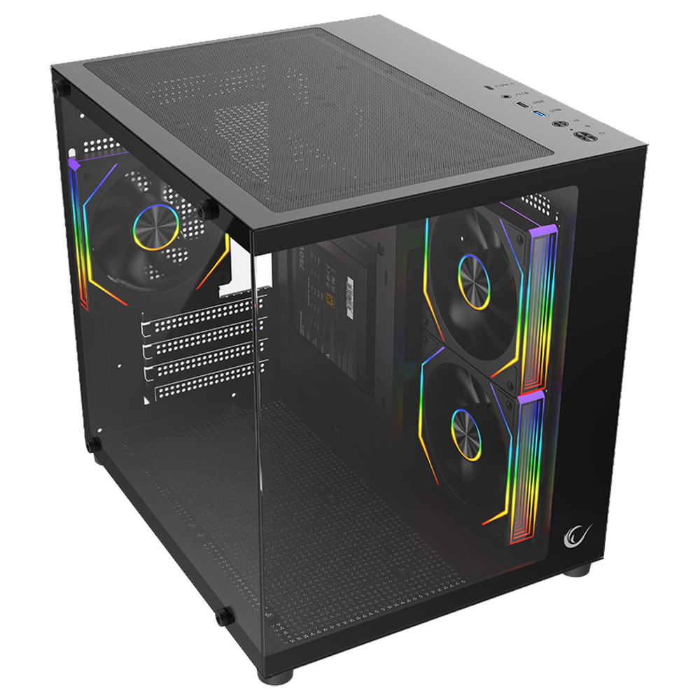 Rampage LUMID 750W 80+ Bronze Tempered Glass 3*12cm ARGB Siyah mATX Gaming Kasa