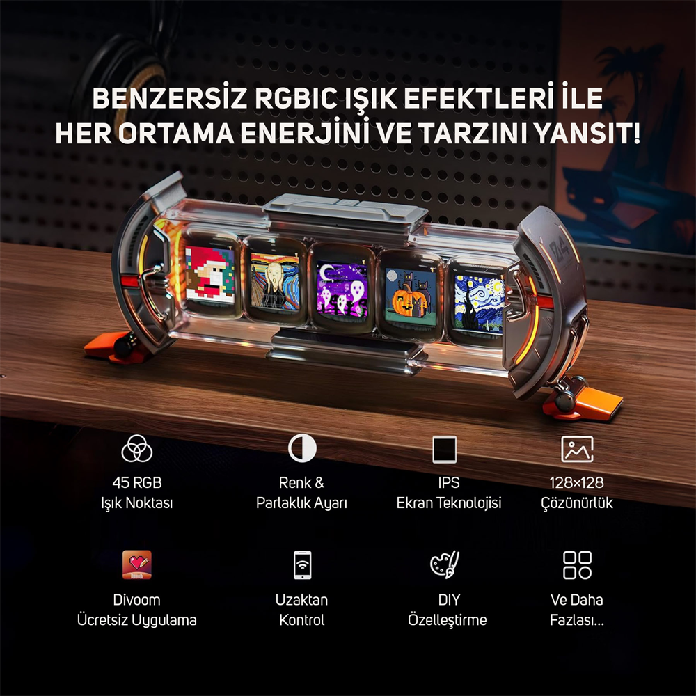Divoom Times Gate 5" IPS RGB Gri Akıllı Dijital Saat Dekor Resim Çerçeve