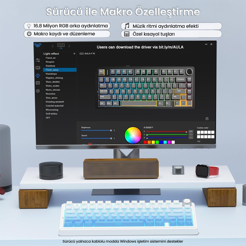 Aula F75 Seiya Switch Hot Swap TKL RGB Mavi Kablosuz Gaming Klavye