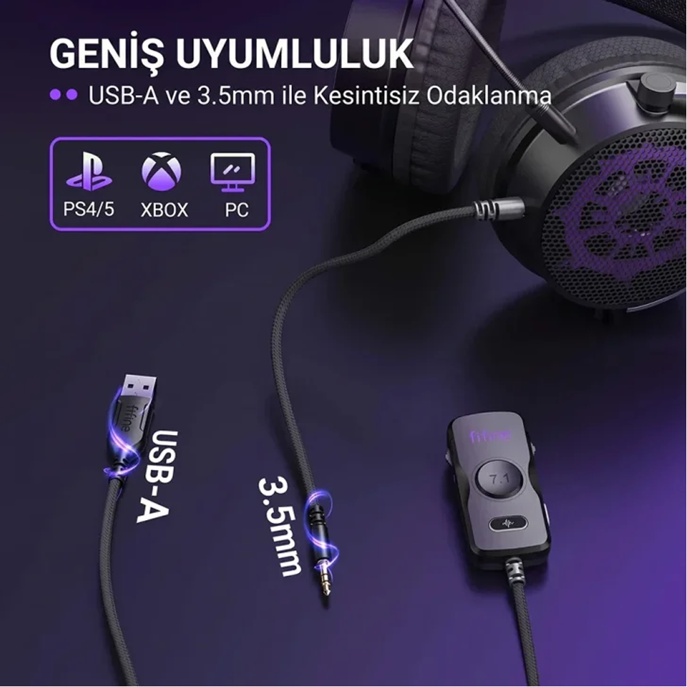Fifine Ampligame H18V Mikrofonlu 7.1  Siyah Gaming Kulaklık
