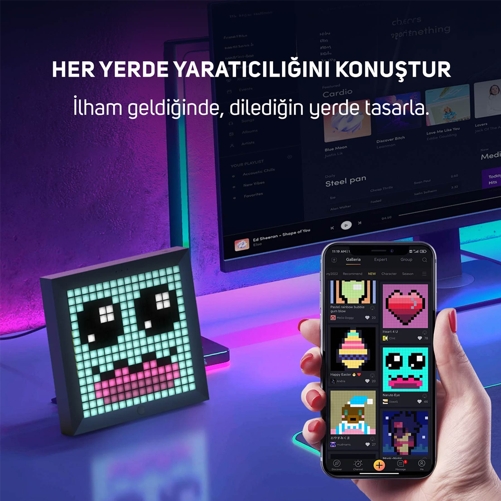 Divoom Pixoo App Kontrollü Animasyonlu Gaming 16x16 Piksel LED Ekran Resim Çerçevesi