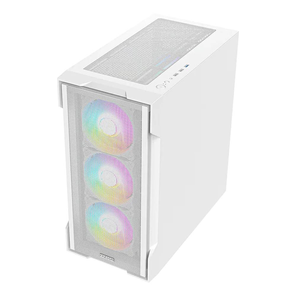 FAZEON F1 650W 80+ Bronze Tempered Glass Mesh 4x Rainbow Fanlı Beyaz mATX Bilgisayar Kasası