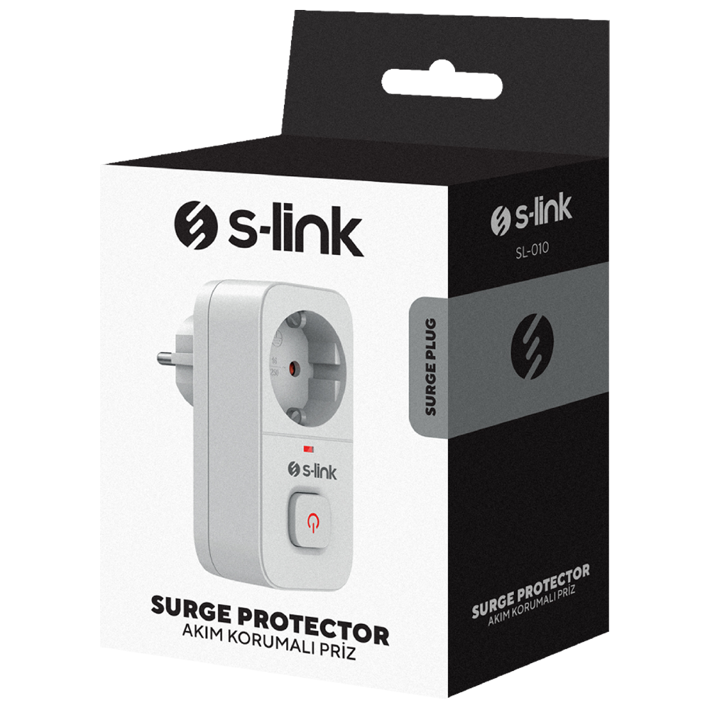 S-link SL-010 16A/250V 750 Joule Tekli Anahtarlı Akım Korumalı Priz