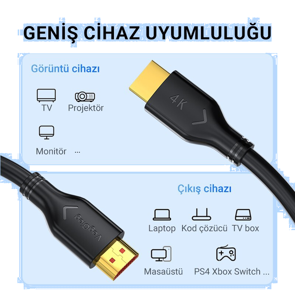 Veggieg V-H112 18Gbps HDR 4K 30Hz 3D HDMI 2.0 Kablo 20 Metre
