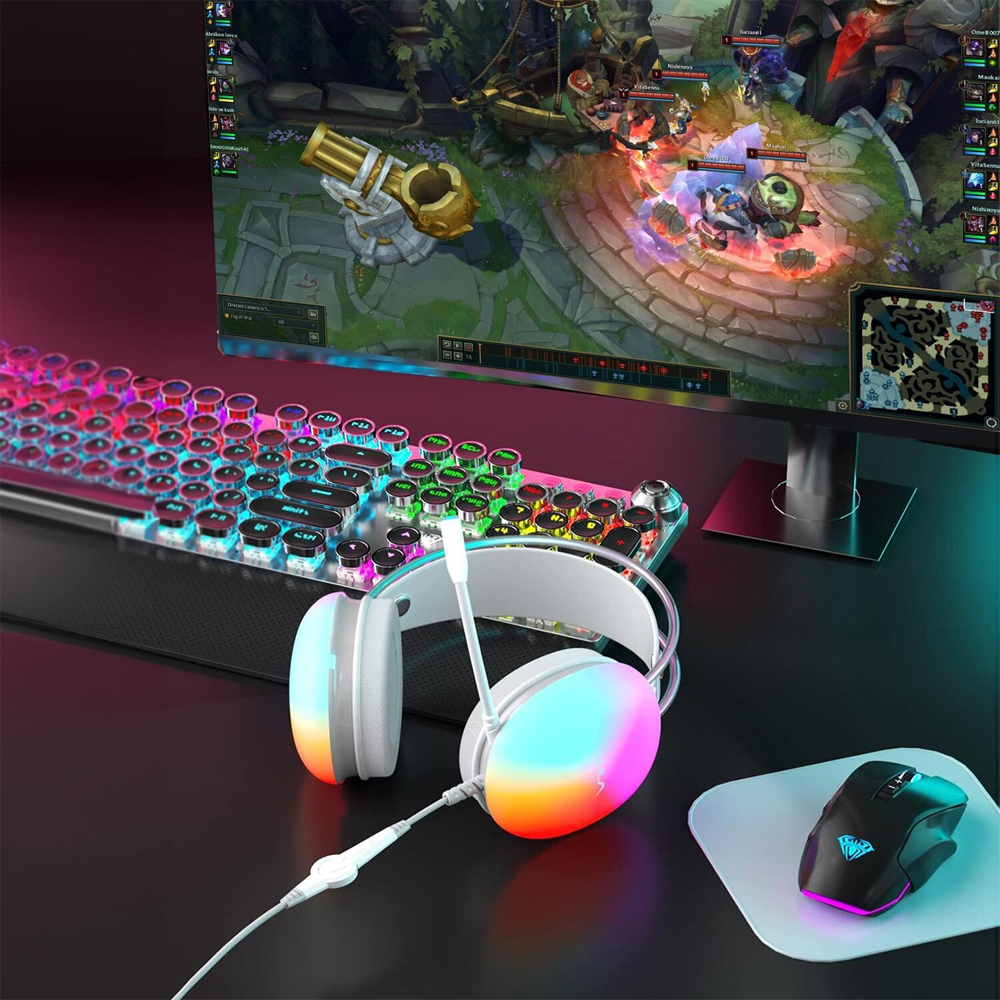Aula S505 RGB Kablolu Pembe Gaming Kulaklık