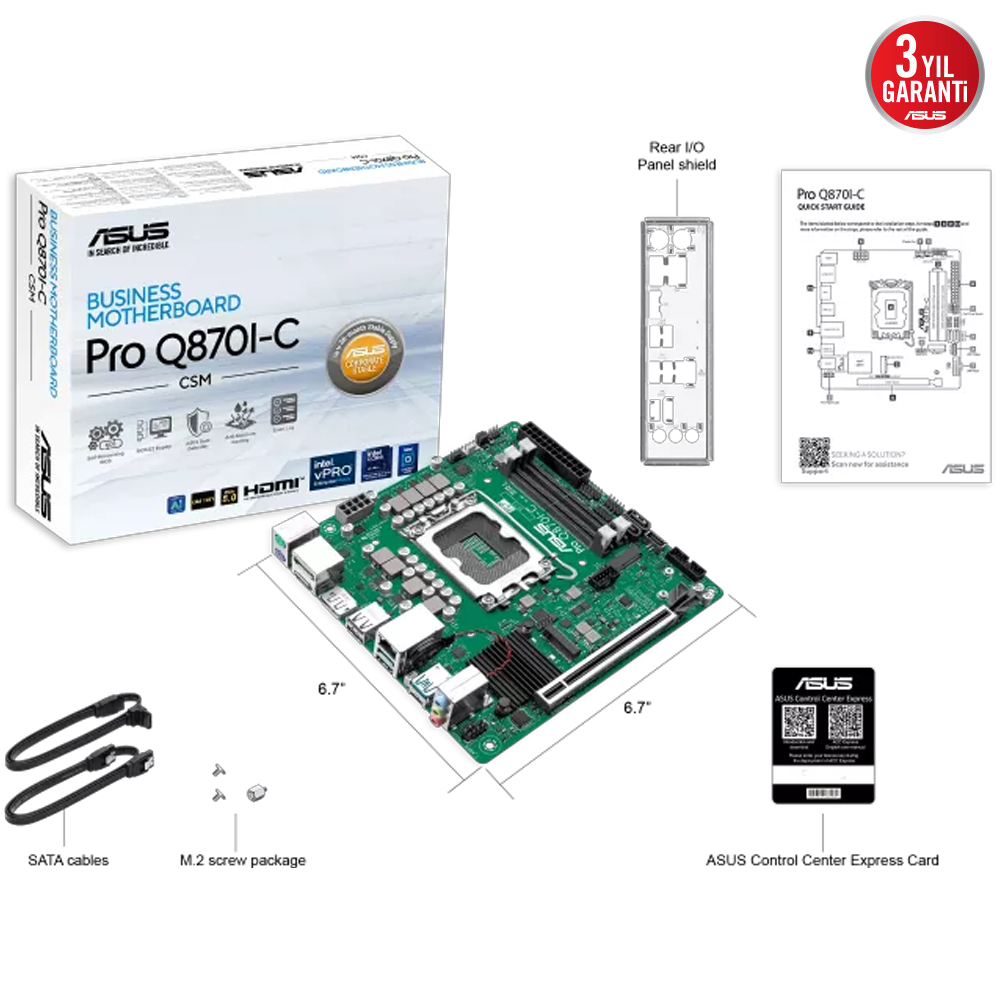 ASUS PRO Q870I-C CSM 6400MHz DDR5 Soket 1851  Type-C M.2 DP HDMI mini-ITX Anakart