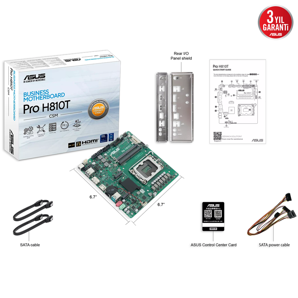 ASUS Pro H810T CSM 6400MHz(OC) DDR5 Soket 1851 M.2 Type-C HDMI DP mini-ITX Anakart