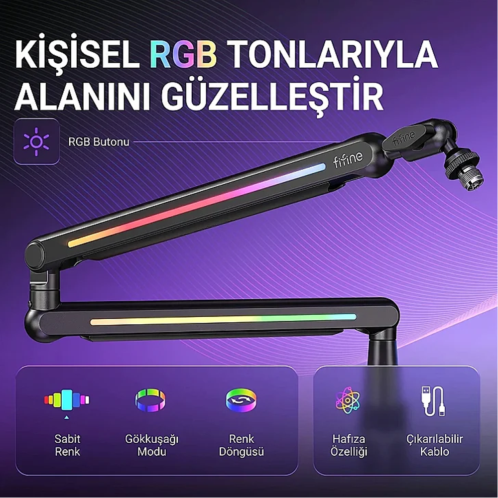 Fifine BM88PRO RGB Low Profile Masaüstü Mikrofon Standı