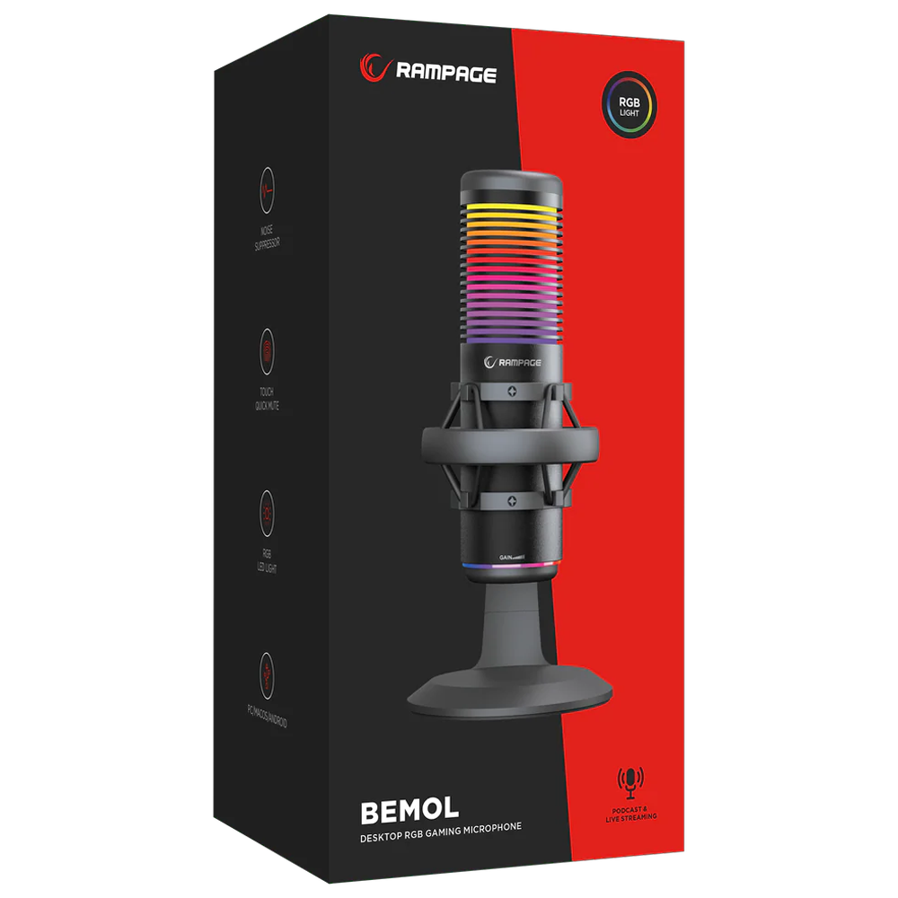 Rampage Bemol RBG Siyah Gaming Mikrofon