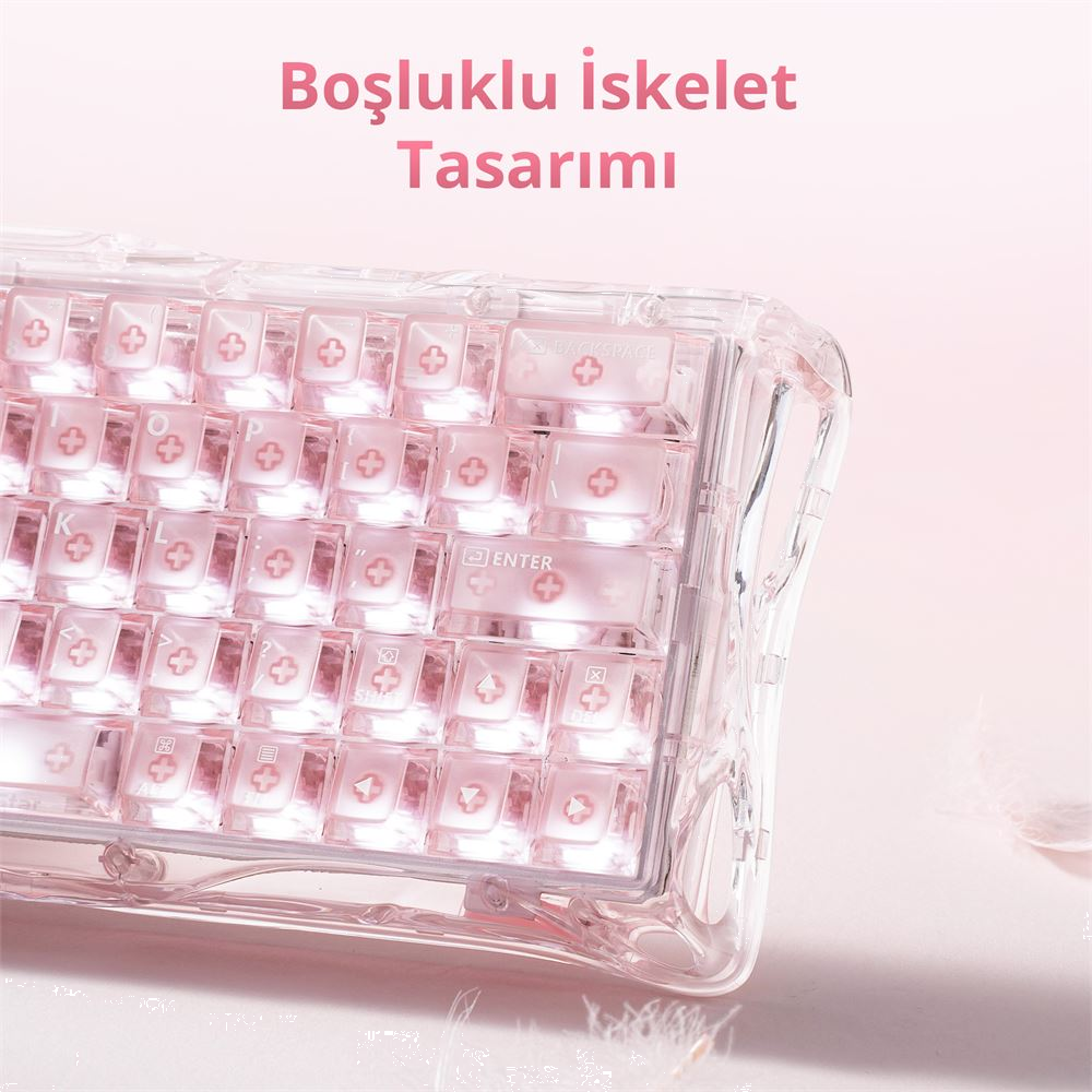 GravaStar Mercury V60 Manyetik Switch RGB İngilizce Q Crystal Rose Kablolu Gaming Klavye