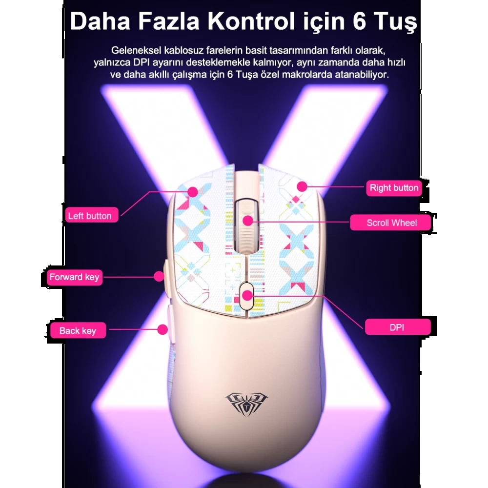 Aula SC580X Lightweight PAW3311 10000 DPI 1000Hz Siyah Kablosuz Gaming Mouse