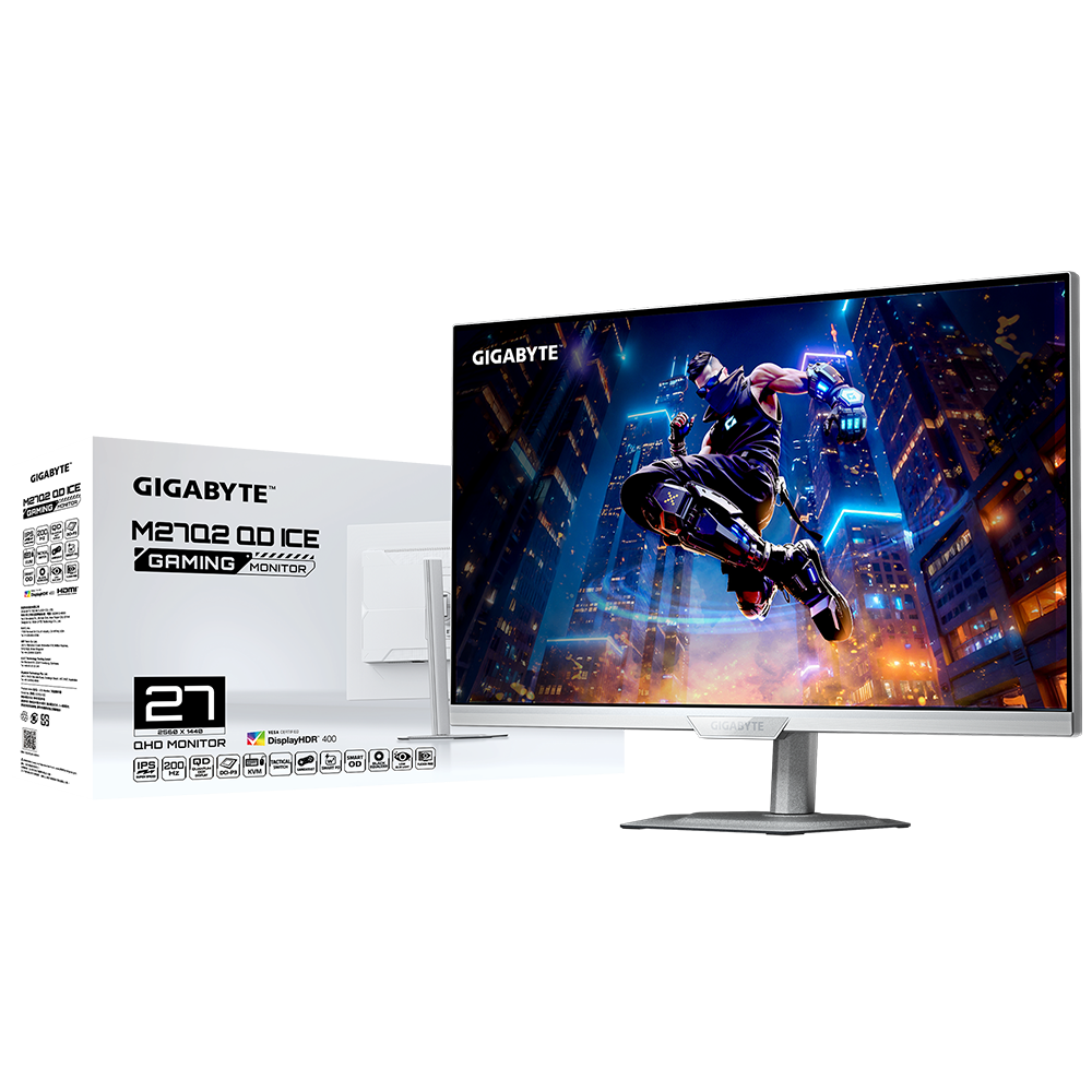 GIGABYTE M27Q2 QD ICE 27" 200Hz(OC) 1ms HDMI DP G-Sync FreeSync Premium Pivot HDR400 QHD SS IPS Beyaz Gaming Monitör