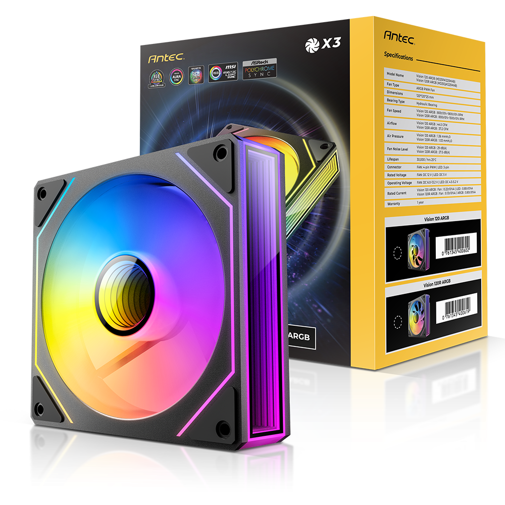 Antec VISION 120 120mm ARGB Üçlü Siyah Kasa Fanı