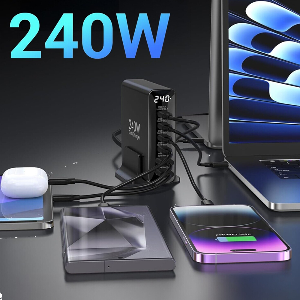 Juo 240W GaN PD 3.1 4 Type-C + 2 USB-A iPhone & MacBook & Laptop Uyumlu Şarj Aleti