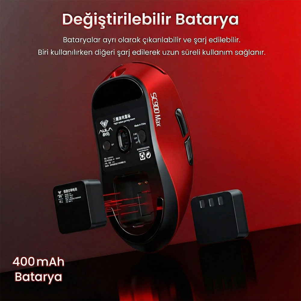 Aula SC900 Max 30000DPI 8000Hz Kırmızı Kablosuz Gaming Mouse