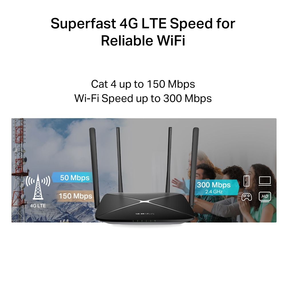 Mercusys MB115-4G 300Mbps 4G LTE Kablosuz Router