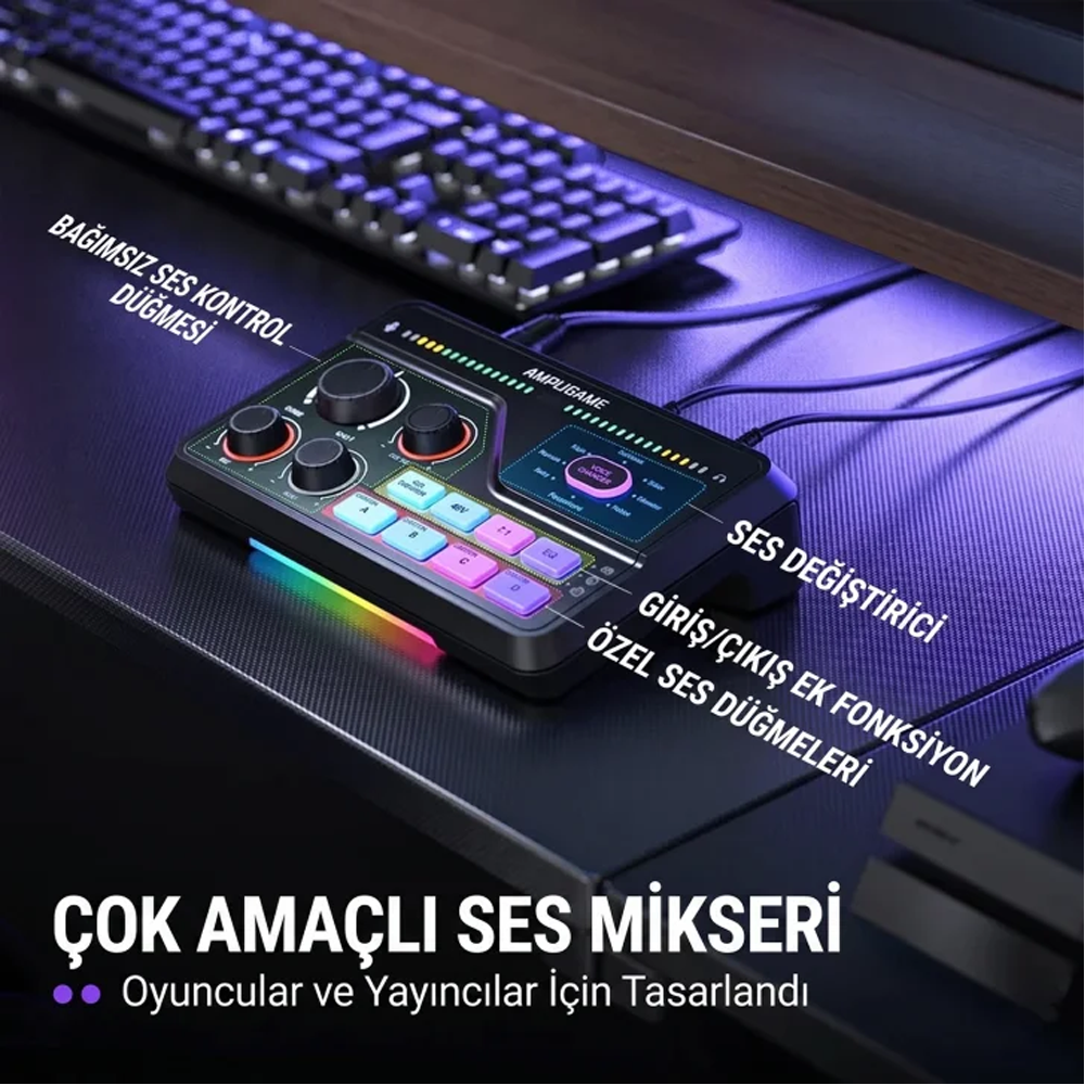 FIFINE Ampligame SC8 USB Beyaz Oyuncu Ses Mikseri