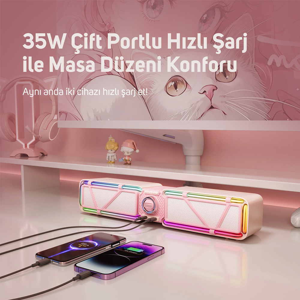 Divoom D-base 30W Masaüstü Bluetooth Pembe Gaming Hoparlör