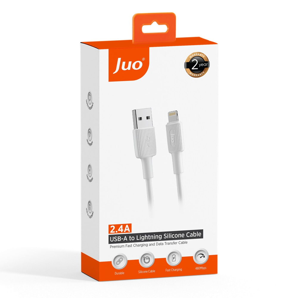 Juo 12W 2.4A USB-A Lightning İphone İpad Örgülü Beyaz Data Ve Hızlı Şarj Kablosu 1 Metre