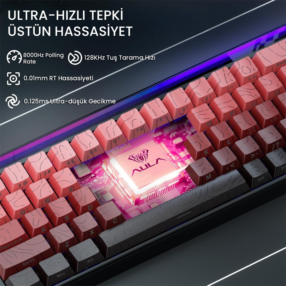 Aula Hero 68 HE Dragon King Switch Hot Swap TKL RGB Neon Kırmızı Kablolu Gaming Klavye