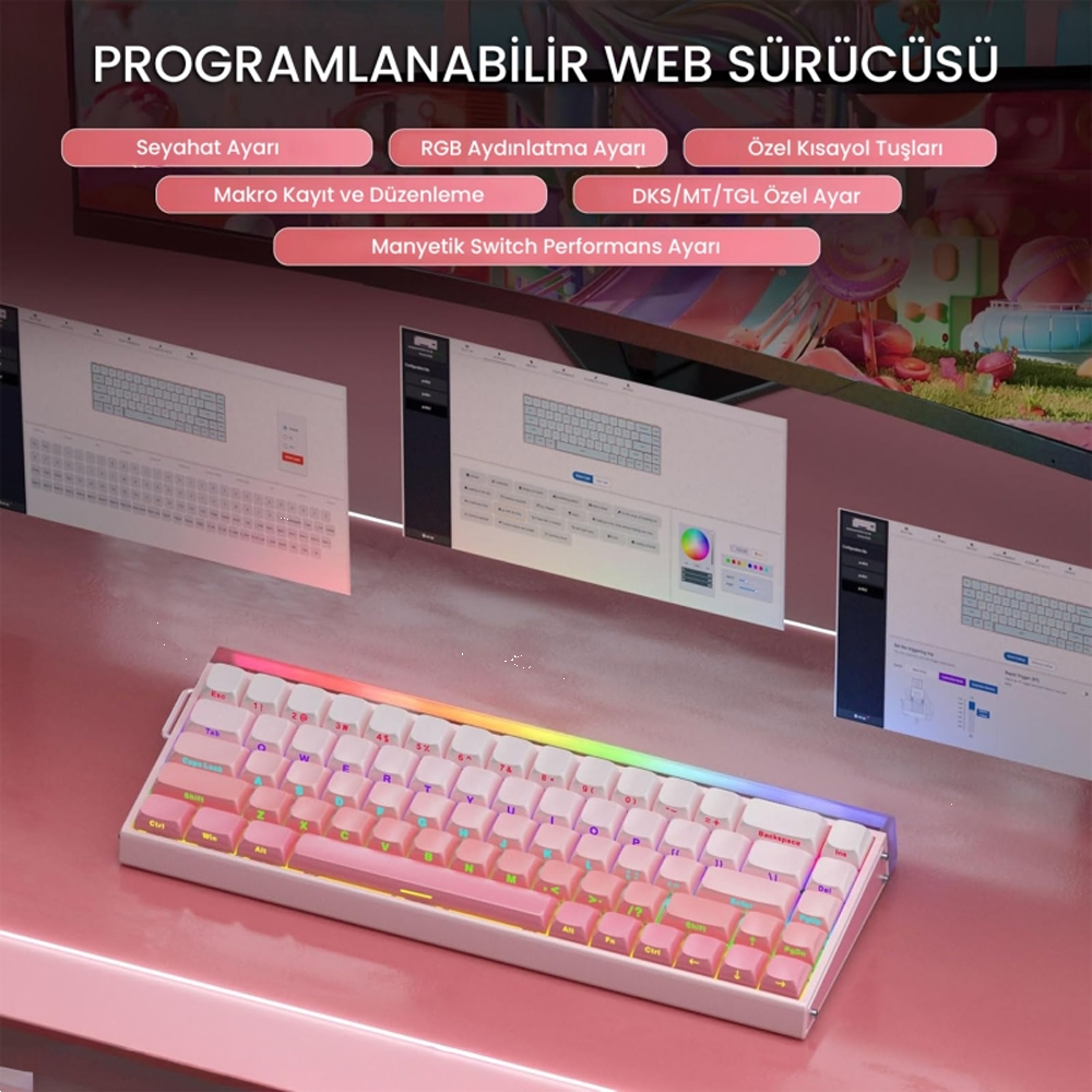 Aula Hero 68 HE Black King Switch Hot Swap TKL RGB Neon Pembe Kablolu Gaming Klavye