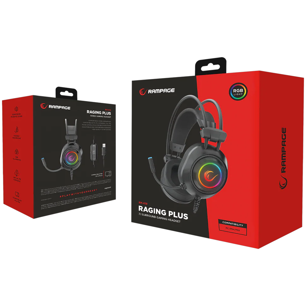 Rampage RM-K19S RAGING PLUS 7.1 Surround RGB Siyah Mikrofonlu Gaming Kulaklık