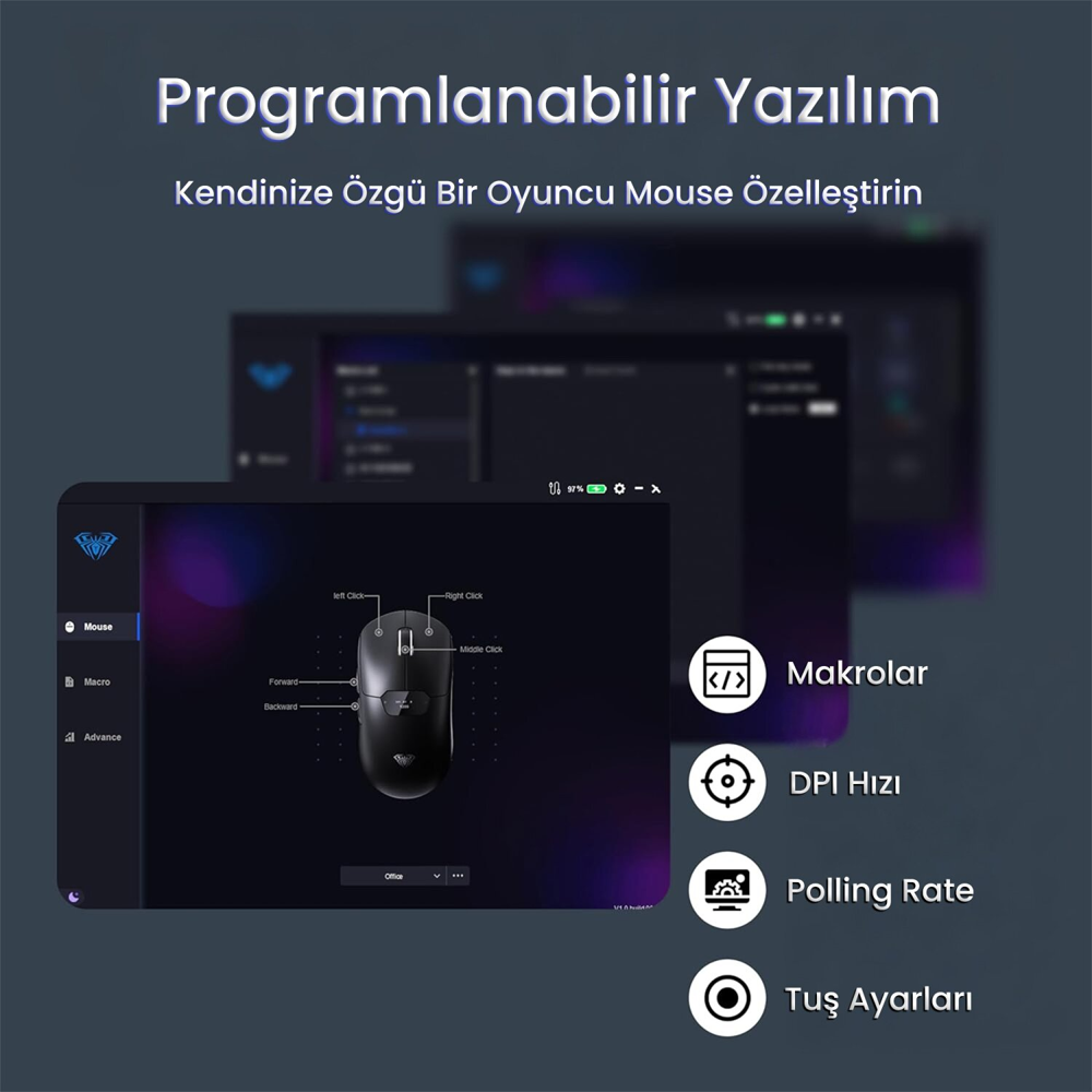 Aula SC390 Pro PAW3311 20000 DPI 1000Hz Kablosuz Siyah Gaming Mouse