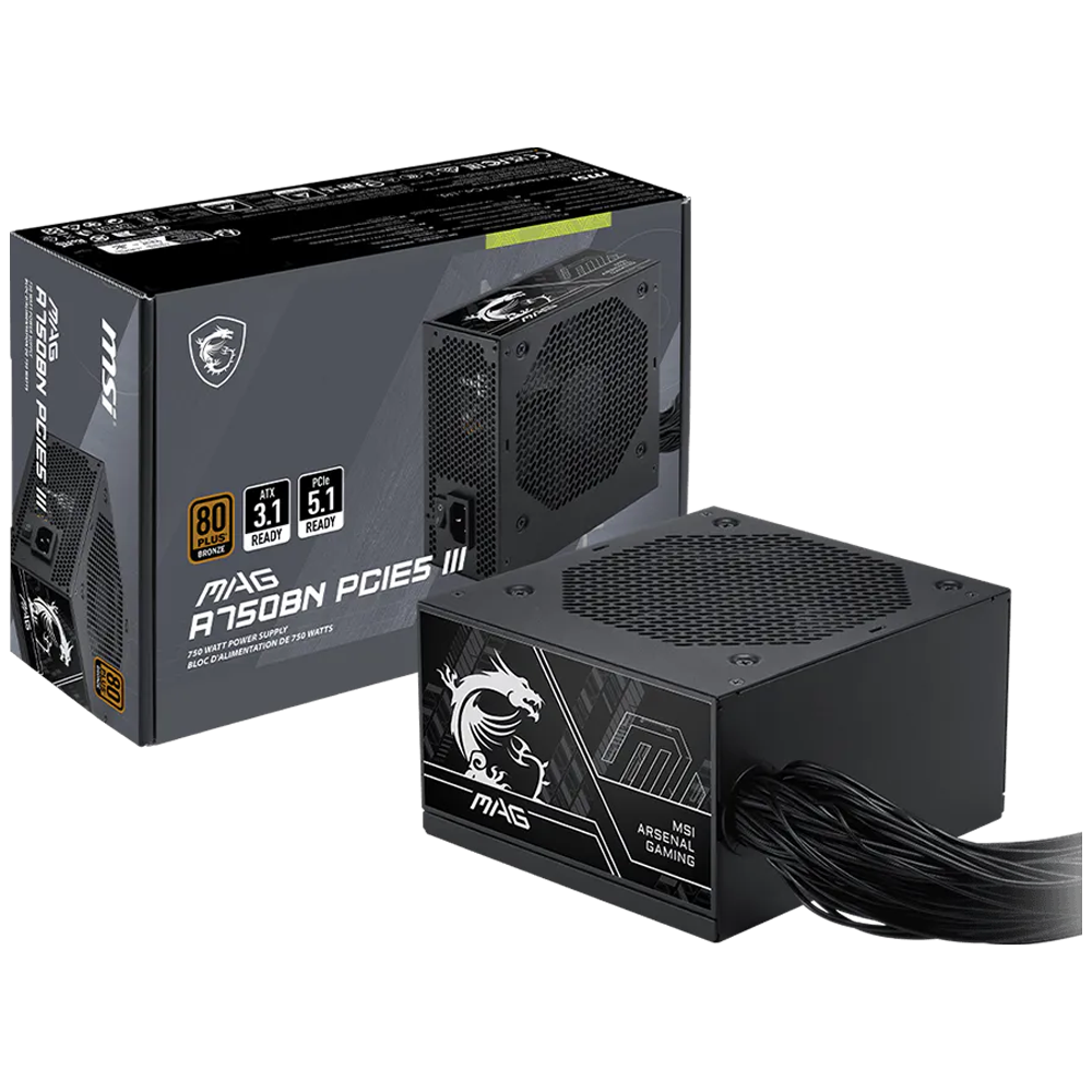 MSI MAG A750BN PCIE5 III 750W 80+ Bronze GEN 5.1 ATX 3.1 120mm Fanlı PSU