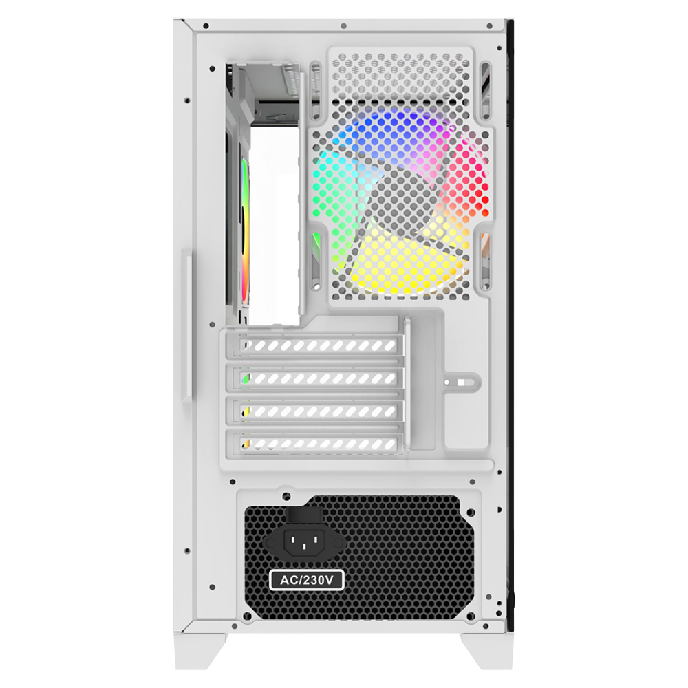 GameBooster M6001W 600W SeaView Tempered Glass Rainbow Beyaz mATX Kasa