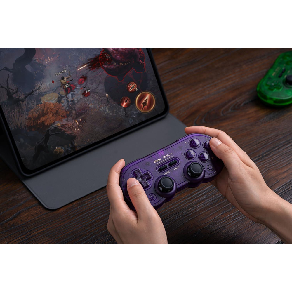 8BitDo Sn30 Pro Hall Efect Kablosuz Transparan Mor Gamepad