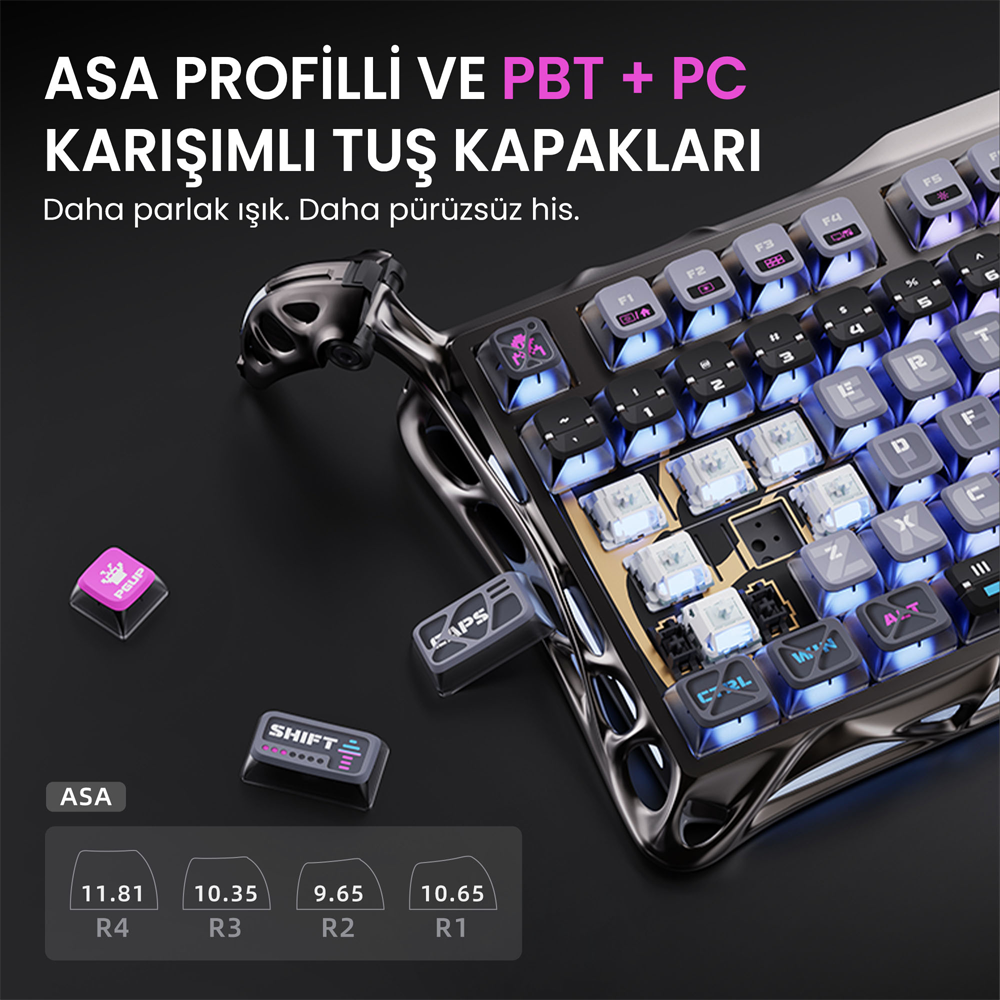 GravaStar Mercury K1 Pro RGB Gravastar Kailh Speedy Mint Switch Türkçe Cyberpunk Kablosuz Gaming Klavye